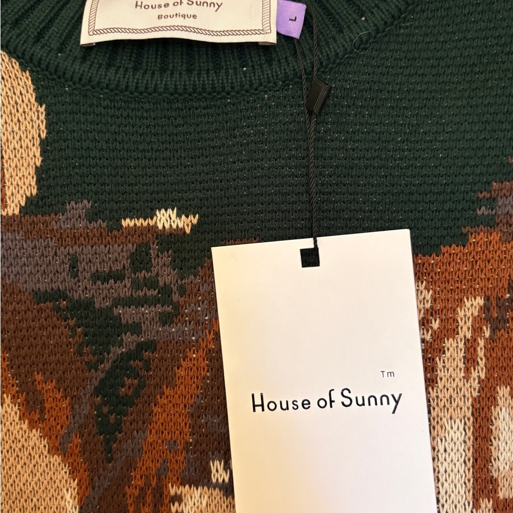 House of Sunny Green and Brown Sweater - Picture 4 of 5
